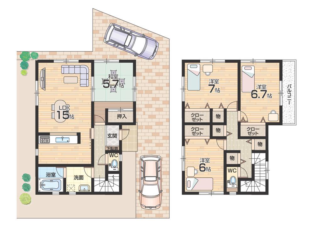 Floor plan. 24,800,000 yen, 4LDK, Land area 127.33 sq m , Building area 98.81 sq m 4LDK