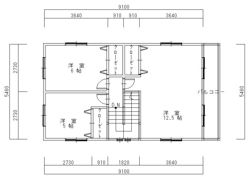 Building plan example (floor plan). Second floor