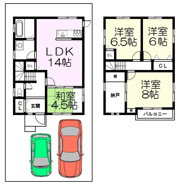 Floor plan. 26,800,000 yen, 4LDK + S (storeroom), Land area 108.13 sq m , Building area 95.43 sq m