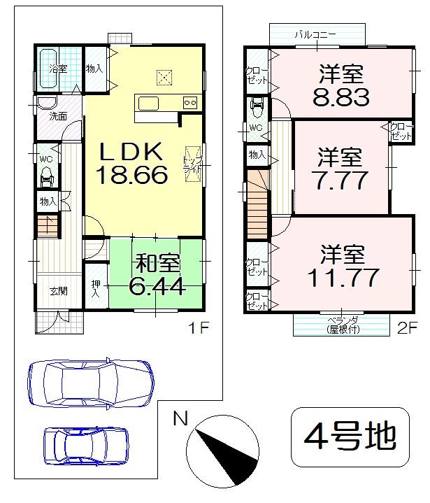 Floor plan. (No. 4 locations), Price 22,800,000 yen, 4LDK, Land area 125.36 sq m , Building area 120.33 sq m