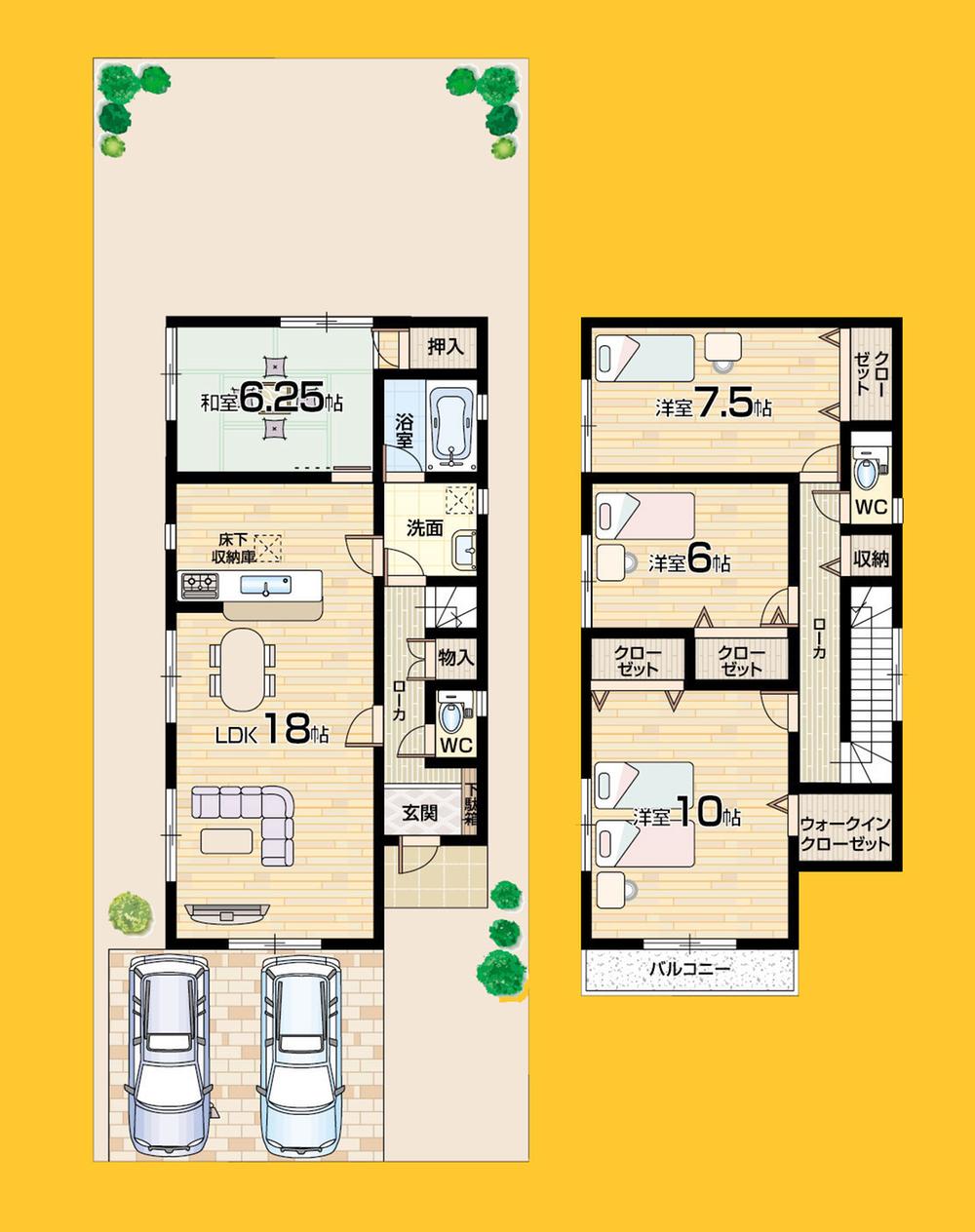 Floor plan. 17,900,000 yen, 4LDK + S (storeroom), Land area 183.69 sq m , Building area 109.35 sq m 4LDK Parking two possible There are spacious Nantei space