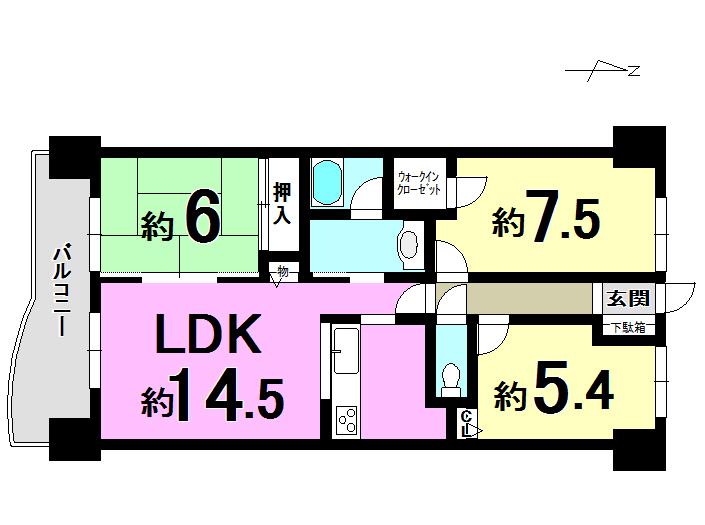 Floor plan. 3LDK, Price 18,800,000 yen, Occupied area 69.25 sq m , Balcony area 10.79 sq m