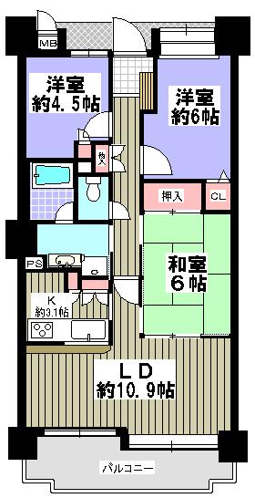 Floor plan. 3LDK, Price 22,800,000 yen, Occupied area 67.33 sq m , Balcony area 13 sq m indoor (January 2012) shooting