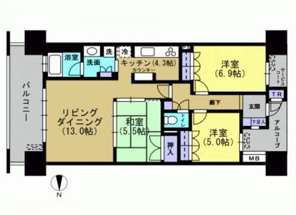 Floor plan. 3LDK, Price 23.8 million yen, Footprint 77.5 sq m , Balcony area 13.14 sq m