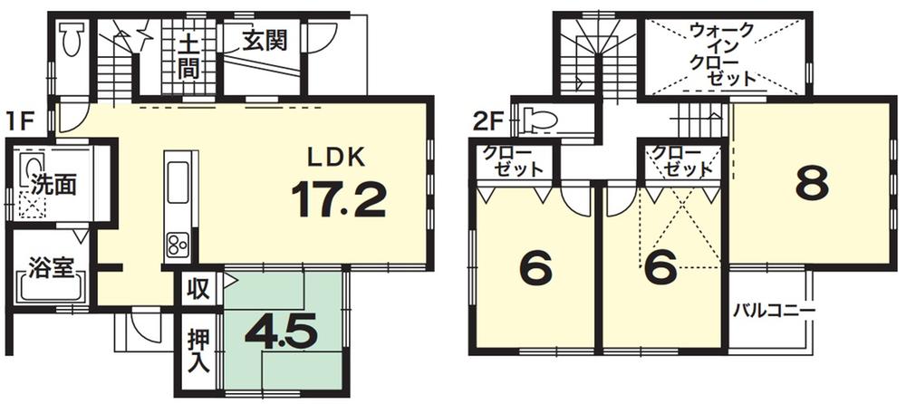 Building plan example (floor plan). Building plan example (No. 2 place) 4LDK, Land price 11,950,000 yen, Land area 207.54 sq m , Building price 13,850,000 yen, Building area 108.43 sq m