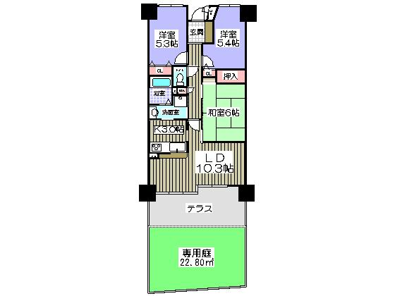 Floor plan. 3LDK, Price 13.8 million yen, Occupied area 65.69 sq m , Balcony area 9.15 sq m