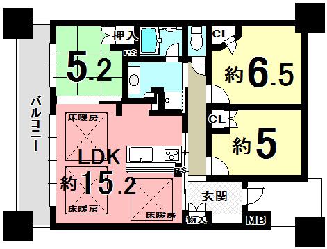 Floor plan. 3LDK, Price 19,800,000 yen, Occupied area 71.35 sq m , Balcony area 15.8 sq m