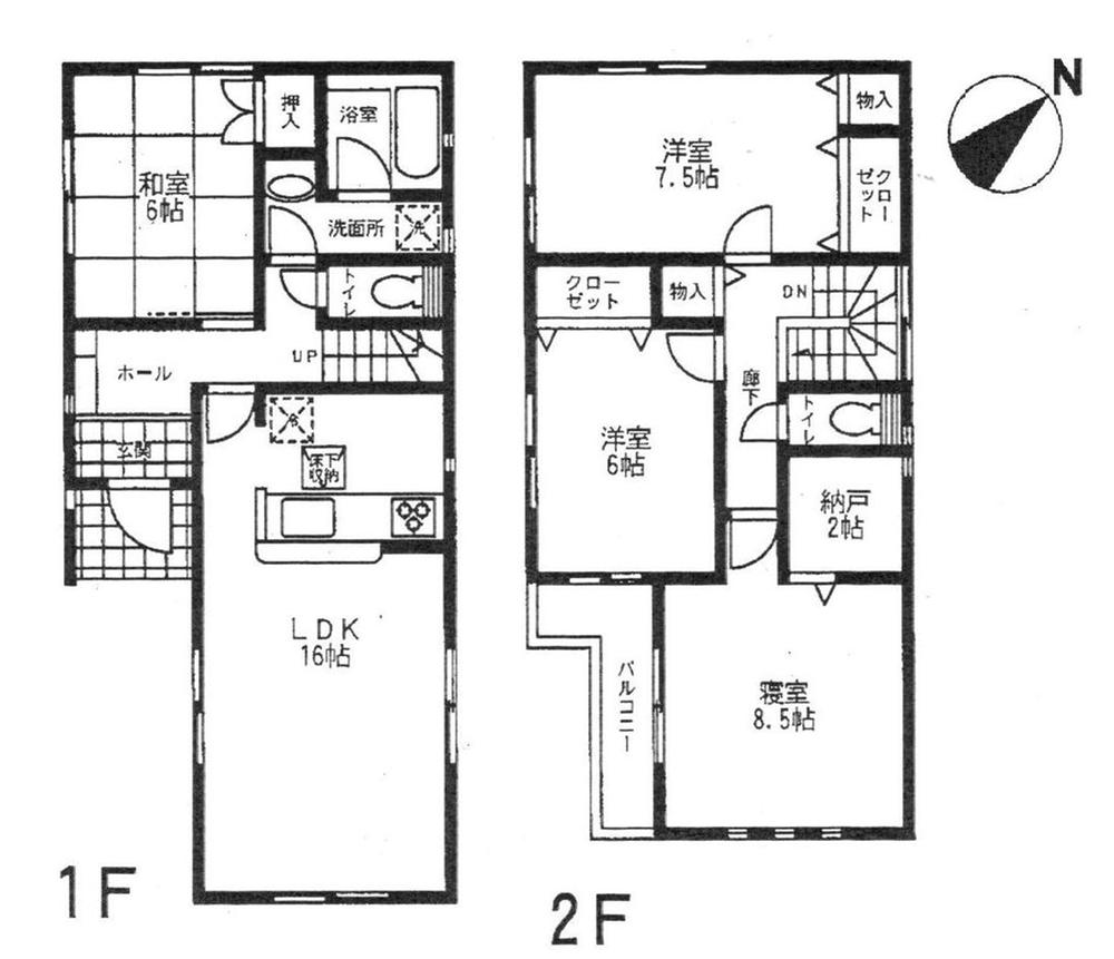 Floor plan. 24,800,000 yen, 4LDK + S (storeroom), Land area 127.45 sq m , Building area 103.68 sq m LDK16 Pledge, Bedroom 8.5 Pledge WIC, With BAL