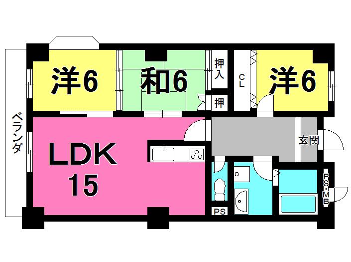 Floor plan. 3LDK, Price 6 million yen, Footprint 71 sq m , Balcony area 8 sq m