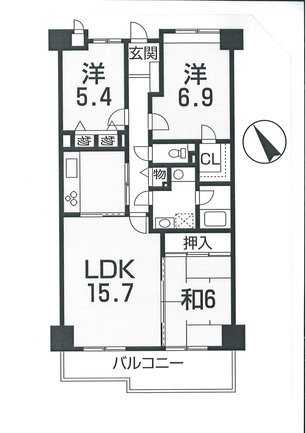 Floor plan. 3LDK, Price 13,900,000 yen, Footprint 78.5 sq m , Balcony area 10.83 sq m