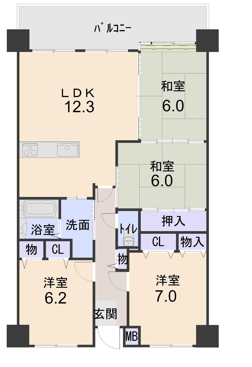Floor plan. 4LDK, Price 14.9 million yen, Occupied area 87.01 sq m , Balcony area 12 sq m