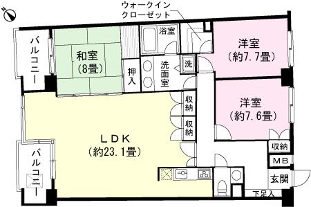 Floor plan. 3LDK, Price 15 million yen, Footprint 113.74 sq m , Balcony area 11.19 sq m floor plan