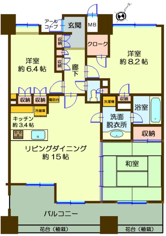 Floor plan. 3LDK, Price 36,800,000 yen, Occupied area 92.72 sq m , Balcony area 15.93 sq m