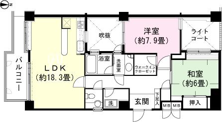 Floor plan. 2LDK, Price 14.8 million yen, Occupied area 84.49 sq m , Balcony area 10.2 sq m floor plan