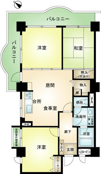Floor plan. 3LDK, Price 15.8 million yen, Occupied area 74.55 sq m , Balcony area 16.8 sq m