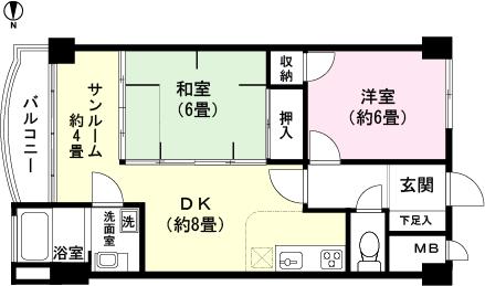Floor plan. 2DK + S (storeroom), Price 2 million yen, Occupied area 63.57 sq m , Balcony area 4.27 sq m floor plan