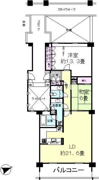 Floor plan. 2LDK, Price 22,800,000 yen, Footprint 101.21 sq m , Balcony area 14 sq m