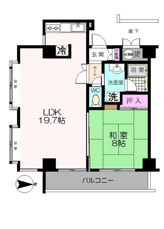 Floor plan. 1LDK, Price 3.5 million yen, Occupied area 58.05 sq m , Balcony area 7.2 sq m Floor