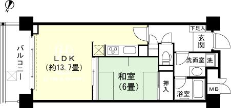 Floor plan. 1LDK, Price 5.8 million yen, Occupied area 52.45 sq m , Balcony area 8.46 sq m
