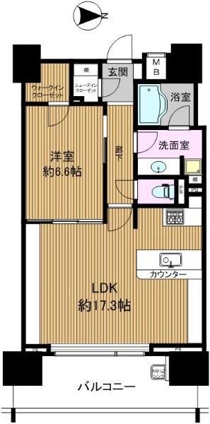 Floor plan. 1LDK, Price 25 million yen, Occupied area 56.46 sq m , Balcony area 10.98 sq m