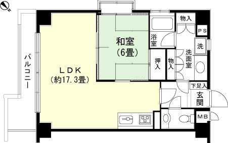 Floor plan. 1LDK, Price 7.5 million yen, Footprint 56.7 sq m , Balcony area 7.56 sq m