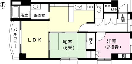 Floor plan. 2LDK, Price 2.5 million yen, Occupied area 63.53 sq m , Balcony area 4.11 sq m floor plan