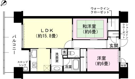 Floor plan. 2LDK, Price 26 million yen, Footprint 65.6 sq m , Balcony area 14.61 sq m floor plan