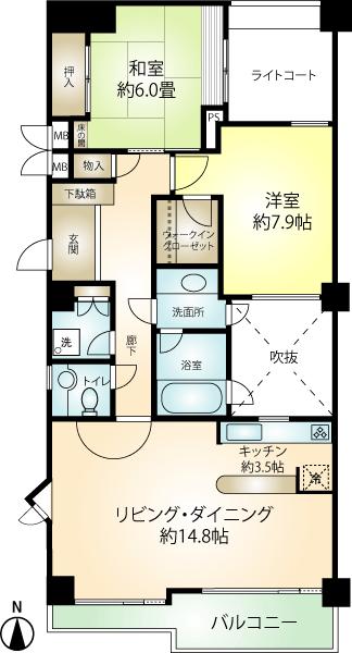 Floor plan. 2LDK, Price 14.8 million yen, Occupied area 84.49 sq m , Balcony area 10.2 sq m