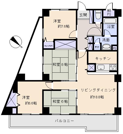 Floor plan. 4LDK, Price 17.3 million yen, Footprint 106.18 sq m , Balcony area 18.48 sq m