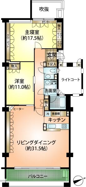 Floor plan. 2LDK, Price 33,500,000 yen, Footprint 135.32 sq m , Balcony area 17.6 sq m