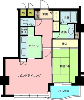 Floor plan. 1LDK, Price 9.5 million yen, Occupied area 52.12 sq m , Balcony area 3.7 sq m opening becoming east.