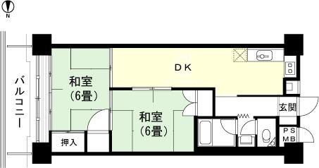 Floor plan. 2DK, Price 8 million yen, Footprint 48.6 sq m , Balcony area 6.75 sq m