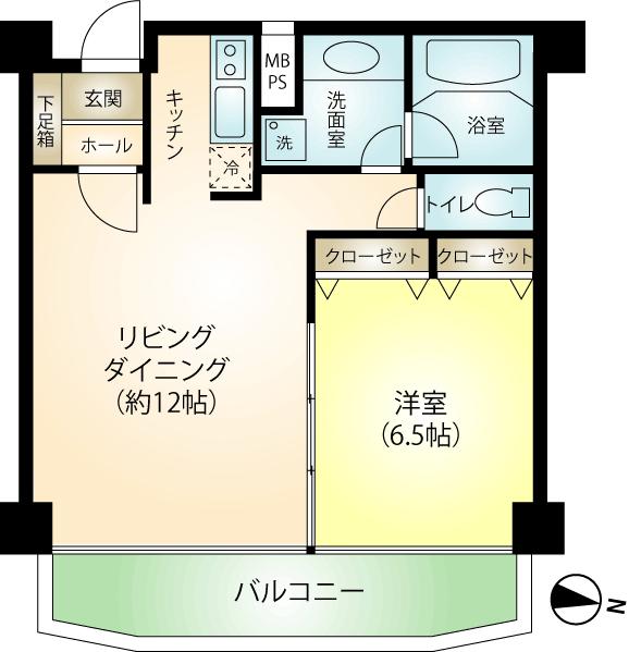 Floor plan. 1LDK, Price 8.9 million yen, Occupied area 42.29 sq m , Balcony area 7.58 sq m