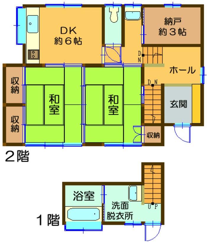 Floor plan. 8.8 million yen, 2DK, Land area 184 sq m , Building area 63.34 sq m