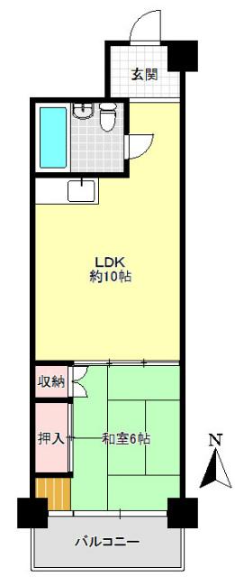 Floor plan. 1LDK, Price 4.8 million yen, Occupied area 34.83 sq m , Balcony area 5.1 sq m