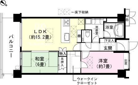 Floor plan. 2LDK, Price 18.9 million yen, Occupied area 65.24 sq m , Balcony area 12.6 sq m floor plan