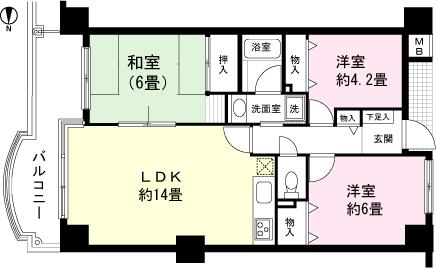 Floor plan. 3LDK, Price 5 million yen, Footprint 64.4 sq m , Balcony area 9.79 sq m