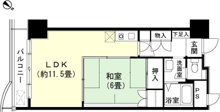 Floor plan. 1LDK, Price 500,000 yen, Occupied area 44.37 sq m , Balcony area 5.46 sq m