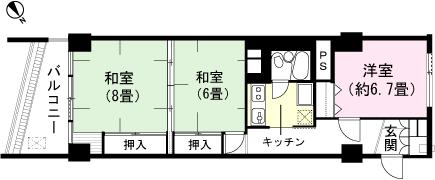 Floor plan. 3K, Price 7.5 million yen, Occupied area 58.52 sq m , Balcony area 7.6 sq m