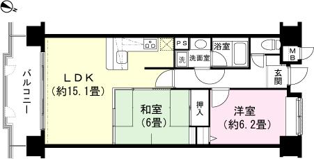 Floor plan. 2LDK, Price 23 million yen, Occupied area 60.97 sq m , Balcony area 8.9 sq m