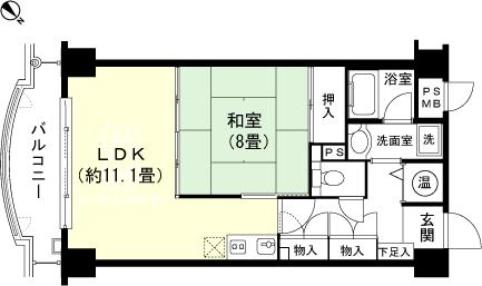Floor plan. 1LDK, Price 5.7 million yen, Footprint 48 sq m , Balcony area 6.32 sq m