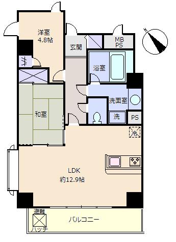 Floor plan. 2LDK, Price 9.6 million yen, Footprint 57 sq m , Balcony area 6.99 sq m