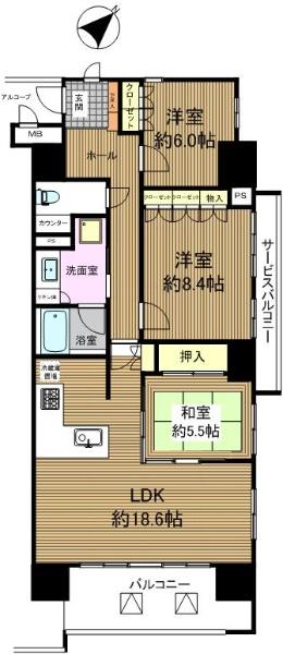 Floor plan. 3LDK, Price 44,800,000 yen, Occupied area 92.45 sq m , Balcony area 11.3 sq m