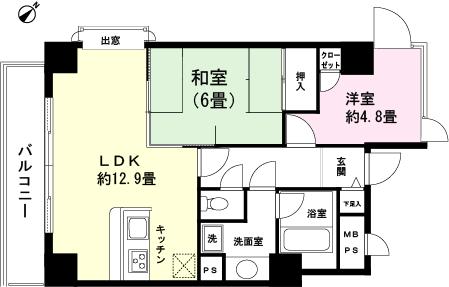 Floor plan. 2LDK, Price 9.6 million yen, Footprint 57 sq m , Balcony area 6.99 sq m floor plan