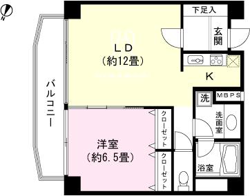 Floor plan. 1LDK, Price 5.98 million yen, Occupied area 47.32 sq m , Balcony area 7.58 sq m Floor