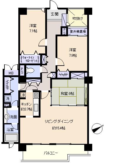 Floor plan. 3LDK, Price 18,800,000 yen, Footprint 104.63 sq m , Balcony area 13.44 sq m