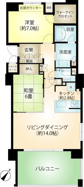 Floor plan. 2LDK, Price 33,500,000 yen, Occupied area 72.47 sq m , Balcony area 16.8 sq m