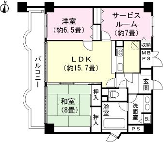 Floor plan. 2LDK + S (storeroom), Price 9.5 million yen, Occupied area 90.64 sq m , Balcony area 14.59 sq m