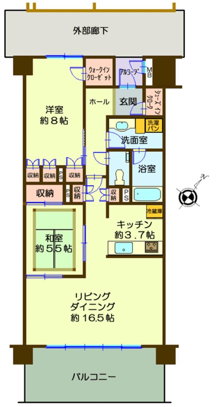 Floor plan. 2LDK, Price 50,500,000 yen, Occupied area 78.11 sq m , Balcony area 16 sq m
