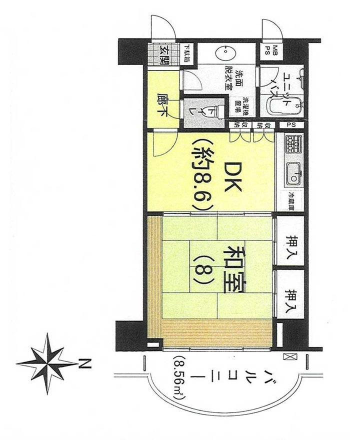 Floor plan. 1LDK, Price 3.8 million yen, Footprint 50 sq m , Balcony area 8.56 sq m